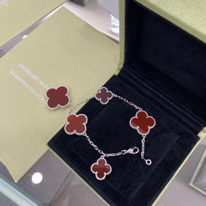 [⭐Veyra]CLOVER 5 MOTIFS SIVLER CARNELIAN BRACELET
