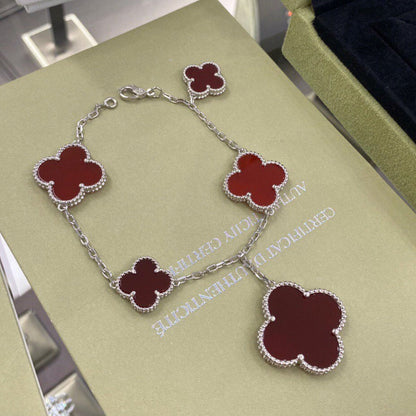 [⭐Veyra]CLOVER 5 MOTIFS SIVLER CARNELIAN BRACELET
