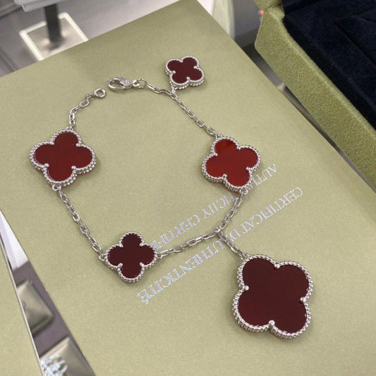 [⭐Veyra]CLOVER 5 MOTIFS SIVLER CARNELIAN BRACELET