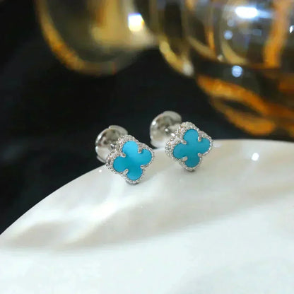 [⭐Veyra]CLOVER MINI 9.5MM ONYX STUD EARRINGS SILVER