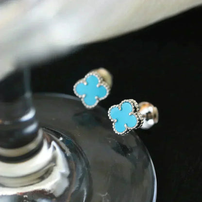 [⭐Veyra]CLOVER MINI 9.5MM ONYX STUD EARRINGS SILVER