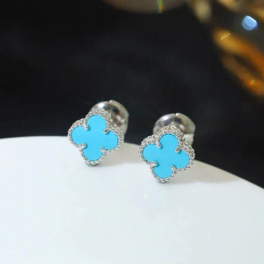 [⭐Veyra]CLOVER MINI 9.5MM ONYX STUD EARRINGS SILVER