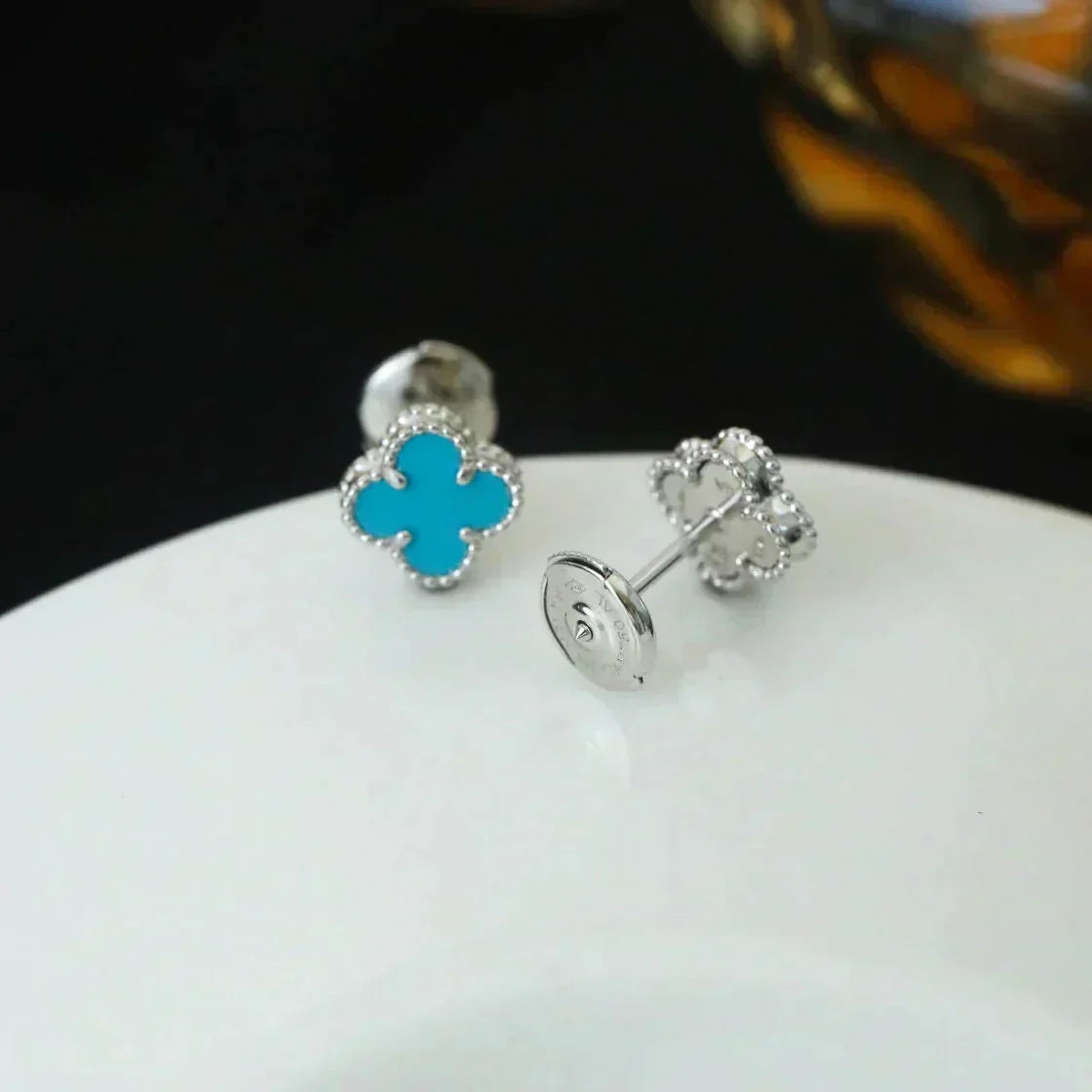 [⭐Veyra]CLOVER MINI 9.5MM ONYX STUD EARRINGS SILVER
