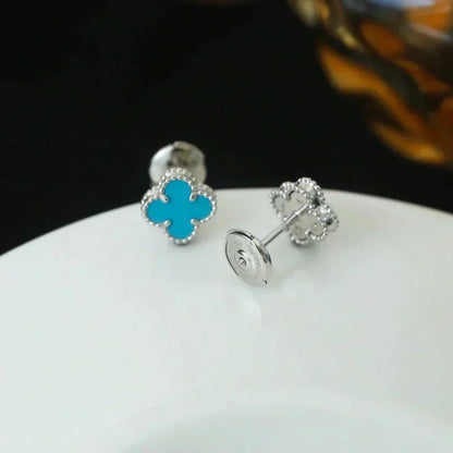 [⭐Veyra]CLOVER MINI 9.5MM ONYX STUD EARRINGS SILVER