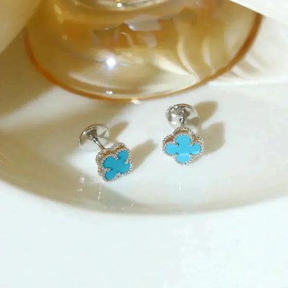 [⭐Veyra]CLOVER MINI 9.5MM ONYX STUD EARRINGS SILVER