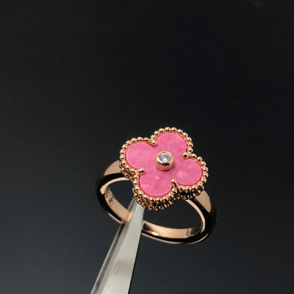 [⭐Veyra]CLOVER RHODONITE ROSE GOLD RING