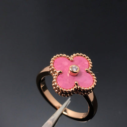 [⭐Veyra]CLOVER RHODONITE ROSE GOLD RING