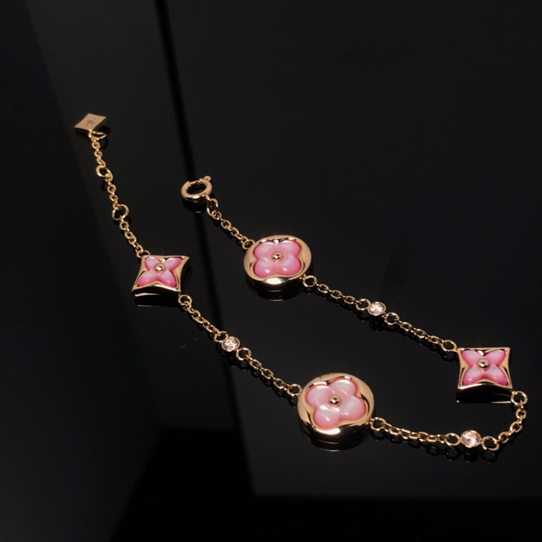 [⭐Veyra]STAR AND SUN 4 MOTIF PINK MOP PINK GOLD BRACELET