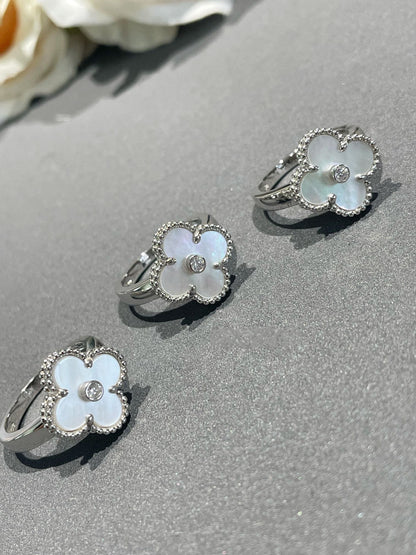 [⭐Veyra]CLOVER SILVER MOP DIAMOND RING