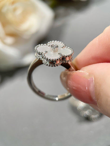 [⭐Veyra]CLOVER SILVER MOP DIAMOND RING