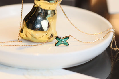[⭐Veyra]JEUX MALACHITE 1 DIAMOND PINK GOLD NECKLACE