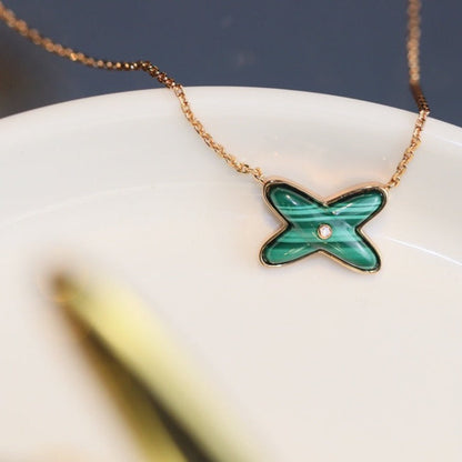 [⭐Veyra]JEUX MALACHITE 1 DIAMOND PINK GOLD NECKLACE