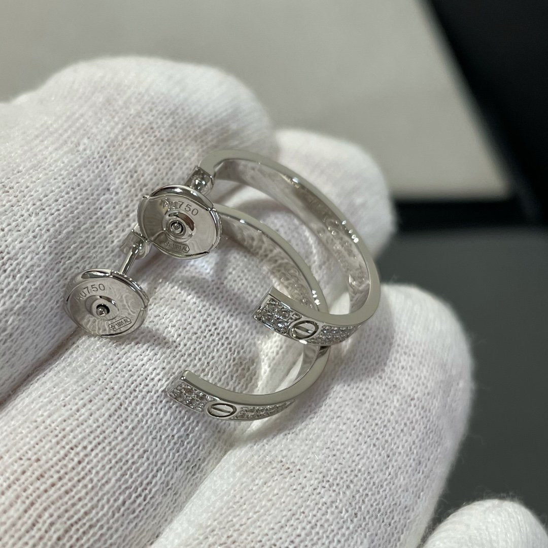 [⭐Veyra]LOVE DIAMOND SILVER HOOP EARRINGS