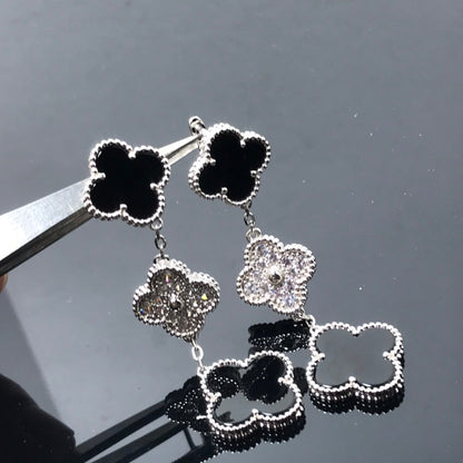 [⭐Veyra]CLOVER 3 MOTIF DIAMOND ONYX SILVER EARRINGS