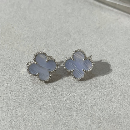 [⭐Veyra]CLOVER CHALCEDONY SILVER STUD EARRINGS
