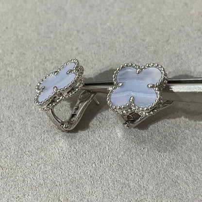 [⭐Veyra]CLOVER CHALCEDONY SILVER STUD EARRINGS