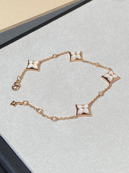 [⭐Veyra]STAR 4 MOTIF MOP DIAMOND PINK GOLD BRACELET