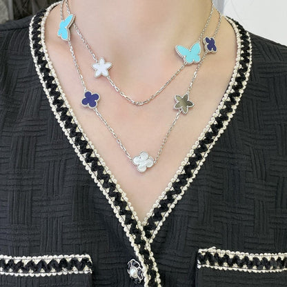 [⭐Veyra]LUCKY CLOVER SILVER 11 MOTIF NECKLACE