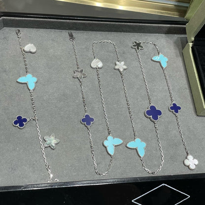 [⭐Veyra]LUCKY CLOVER SILVER 11 MOTIF NECKLACE