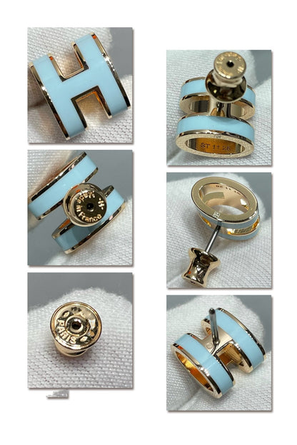 [⭐Veyra]POP H SKY BLUE STUD EARRINGS