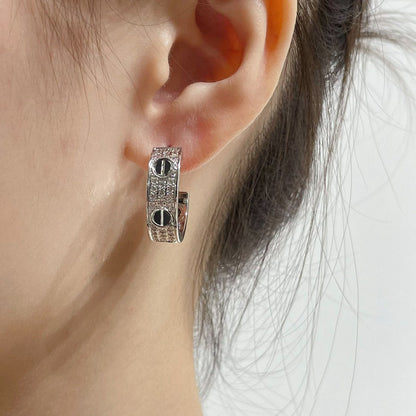 [⭐Veyra]LOVE CERAMIC DIAMOND PAVED SILVER EARRINGS