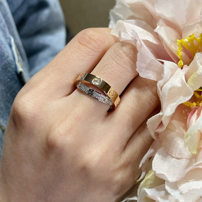 [⭐Veyra]LOVE PINK GOLD SILVER DIAMOND DOUBLE RING