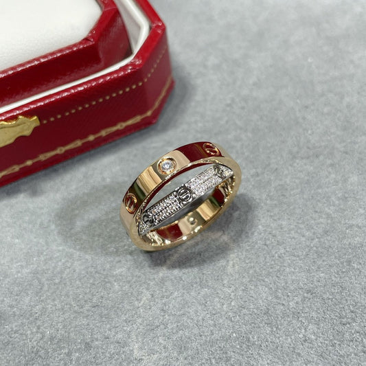 [⭐Veyra]LOVE PINK GOLD SILVER DIAMOND DOUBLE RING