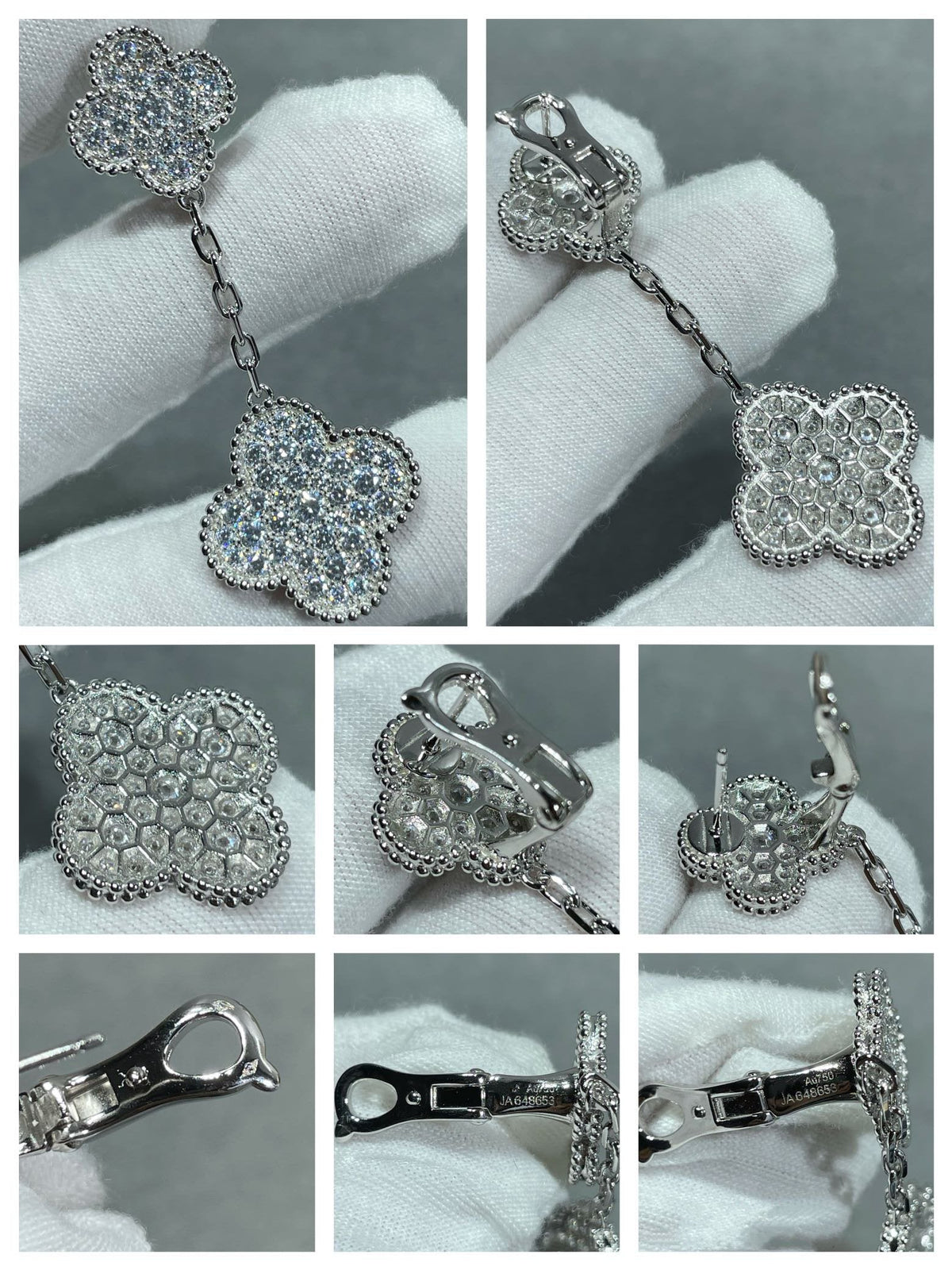 [⭐Veyra]CLOVER 2 MOTIFS DIAMOND PAVED SILVER EARRINGS