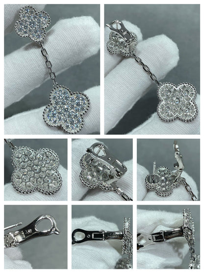 [⭐Veyra]CLOVER 2 MOTIFS DIAMOND PAVED SILVER EARRINGS