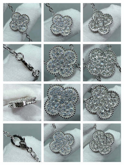 [⭐Veyra]CLOVER 6 MOTIF DIAMOND PAVED NECKLACE