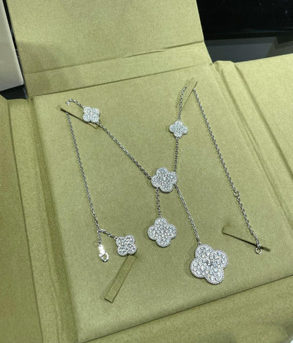 [⭐Veyra]CLOVER 6 MOTIF DIAMOND PAVED NECKLACE