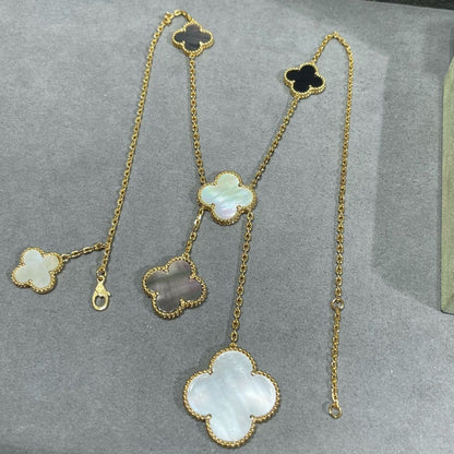 [⭐Veyra]CLOVER 6 MOTIF MOP ONYX GOLD NECKLACE