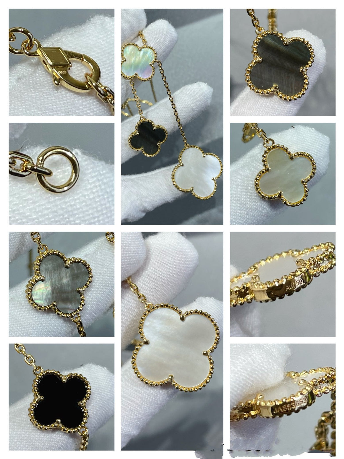 [⭐Veyra]CLOVER 6 MOTIF MOP ONYX GOLD NECKLACE
