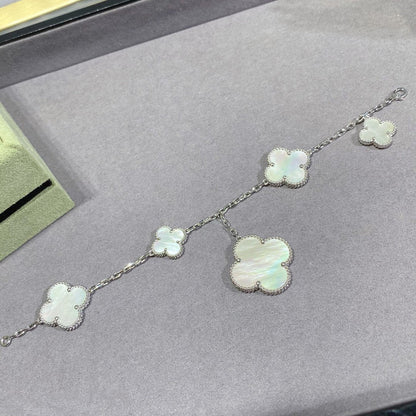 [⭐Veyra]CLOVER 5 MOTIF WHITE MOP SILVER BRACELET