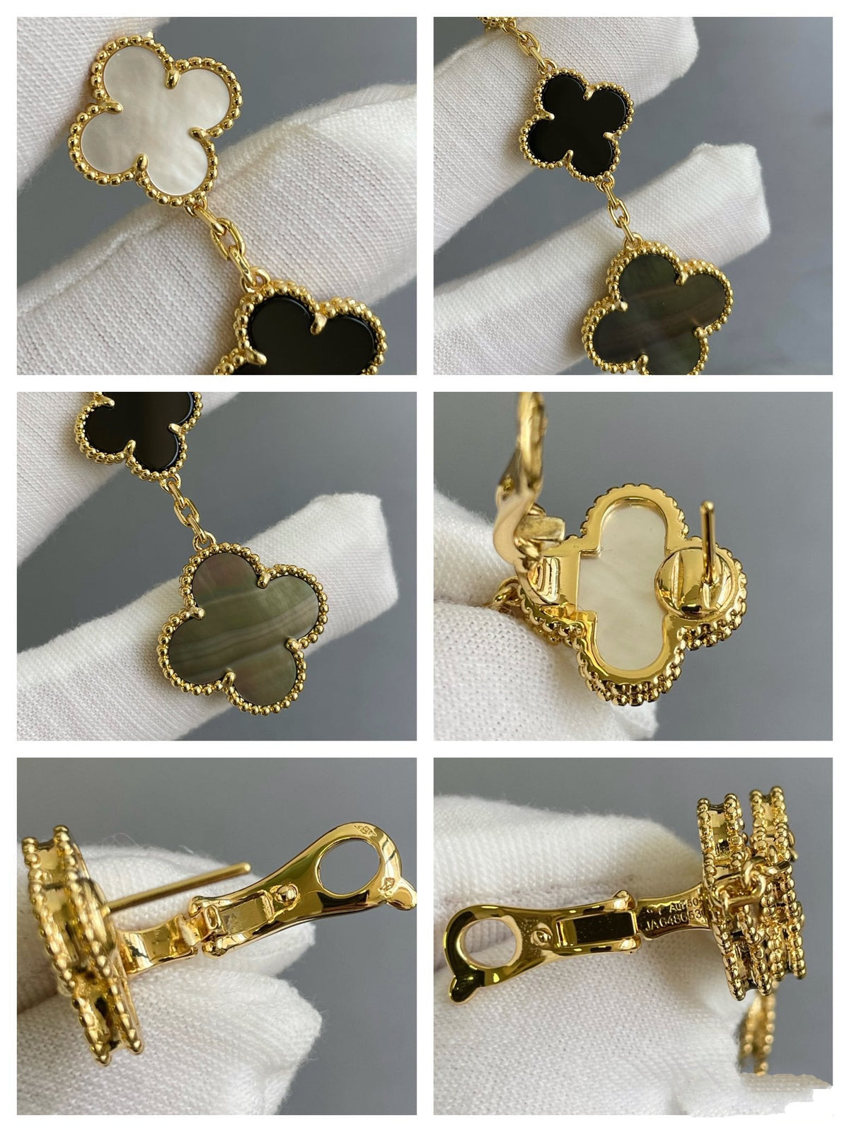 [⭐Veyra]CLOVER 3 MOTIF MOP ONYX DARK MOP PINK GOLD EARRINGS