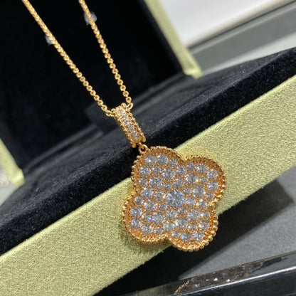 [⭐Veyra]CLOVER 25MM LARGE PEDANT DIAMOND PAVED LONG NECKLACE