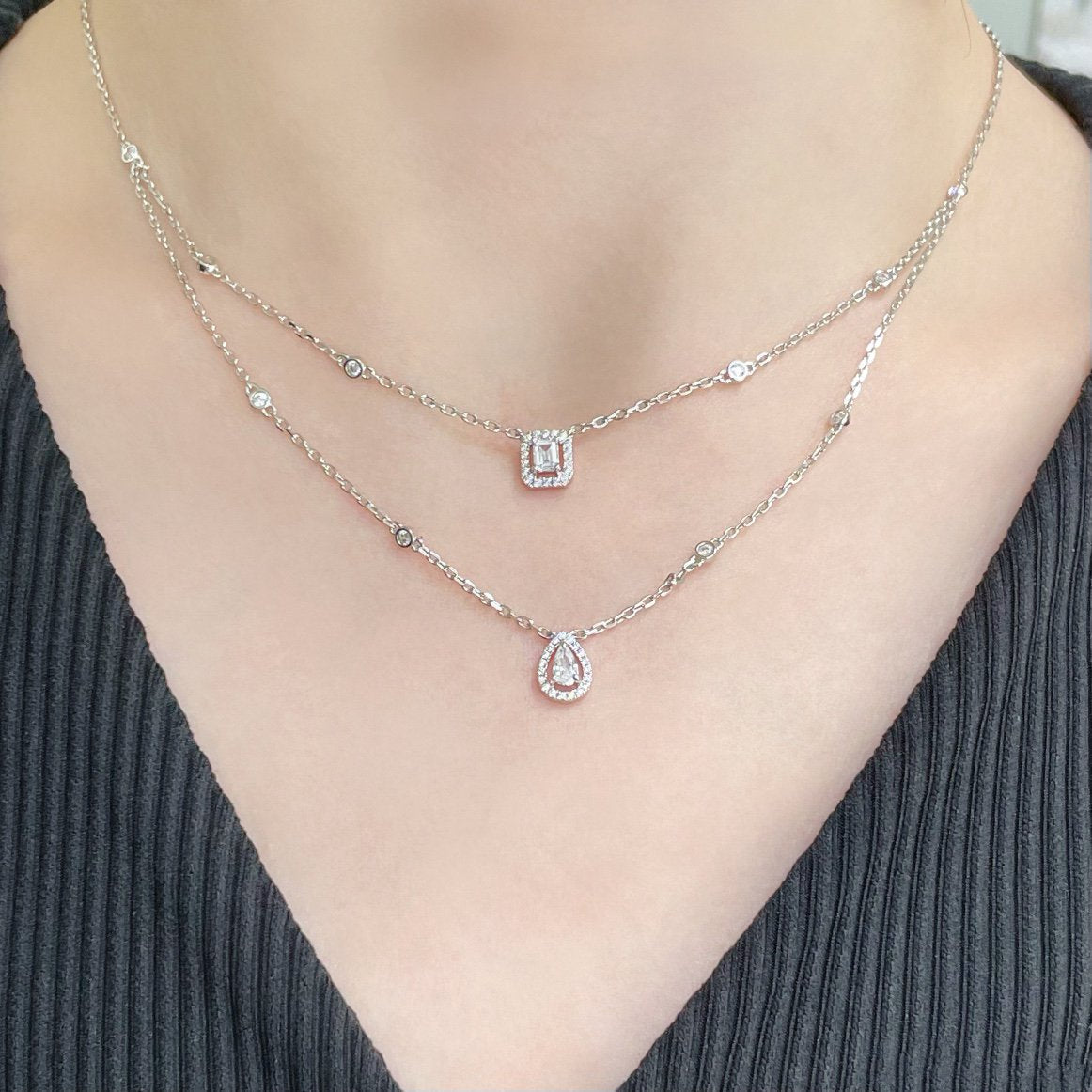 [⭐Veyra]MY TWIN 2 ROW DIAMOND NECKLACE