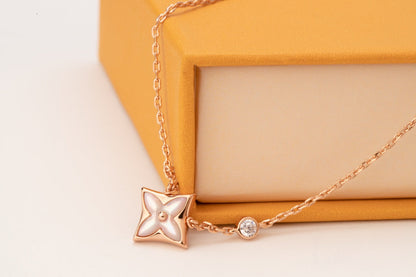 [⭐Veyra]STAR PINK MOP 1 DIAMOND PINK GOLD NECKLACE