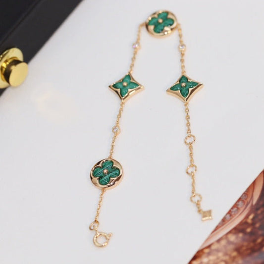 [⭐Veyra]STAR AND SUN 4 MOTIF PINK GOLD MALACHITE BRACELET