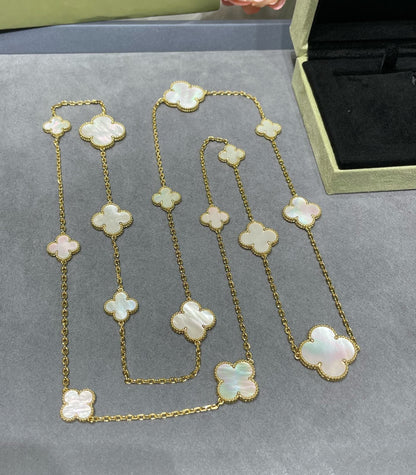 [⭐Veyra]CLOVER 16 MOTIF WHITE MOP GOLD NECKLACE