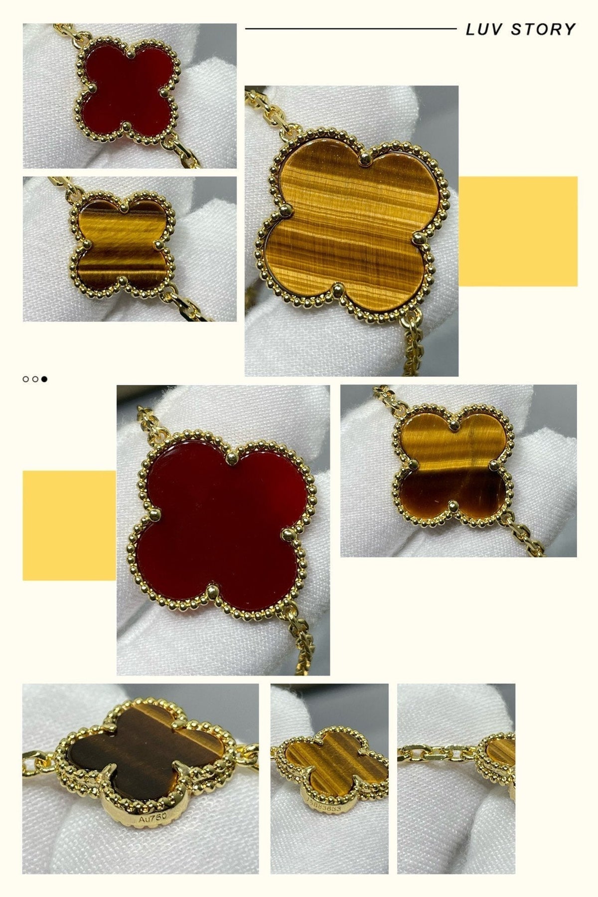 [⭐Veyra]CLOVER 16 MOTIF CARNELIAN TIGER EYE ROSE GOLD NECKLACE