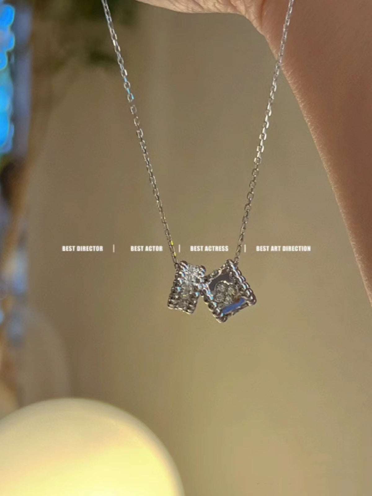[⭐Veyra]PERLEE DOUBLE PENDANT SILVER DIAMOND NECKLACE