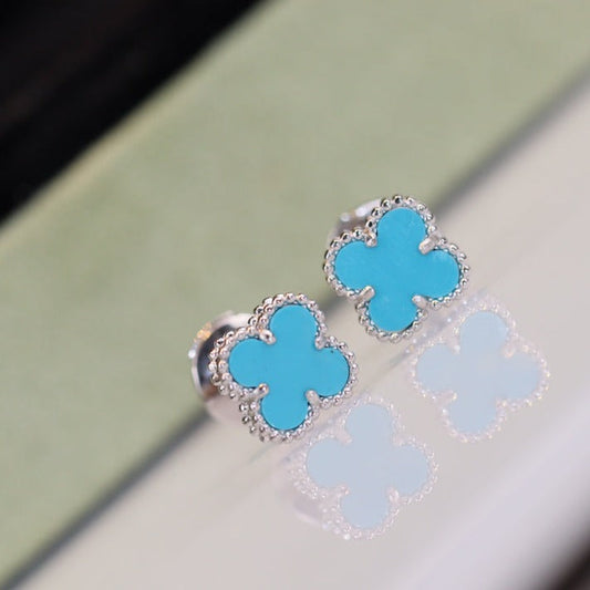 [⭐Veyra]CLOVER MINI TURQUOISE SILVER STUD EARRINGS