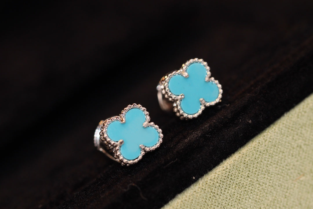 [⭐Veyra]CLOVER MINI TURQUOISE SILVER STUD EARRINGS
