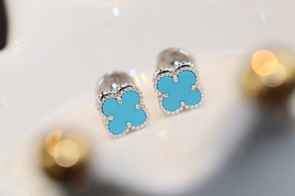 [⭐Veyra]CLOVER MINI TURQUOISE SILVER STUD EARRINGS