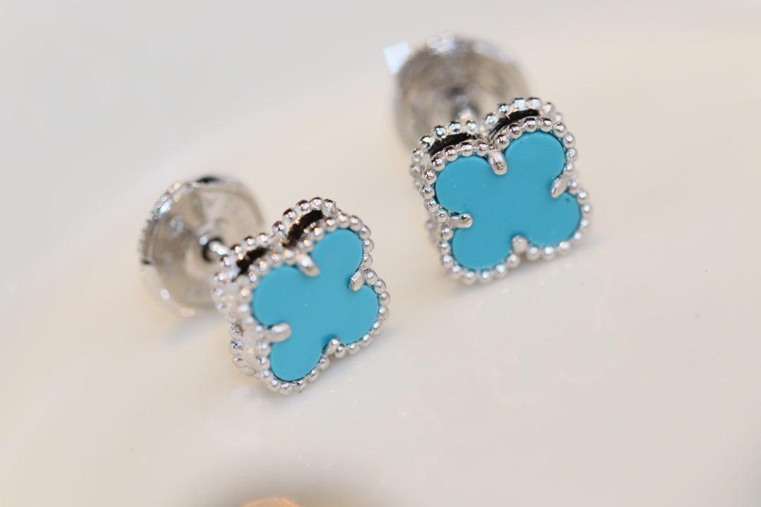 [⭐Veyra]CLOVER MINI TURQUOISE SILVER STUD EARRINGS
