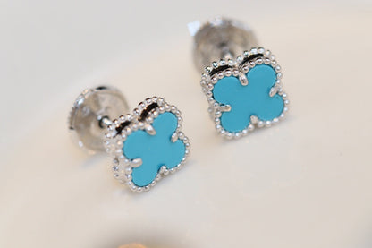 [⭐Veyra]CLOVER MINI TURQUOISE SILVER STUD EARRINGS