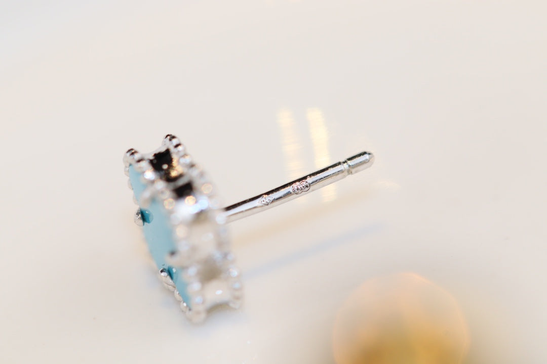 [⭐Veyra]CLOVER MINI TURQUOISE SILVER STUD EARRINGS