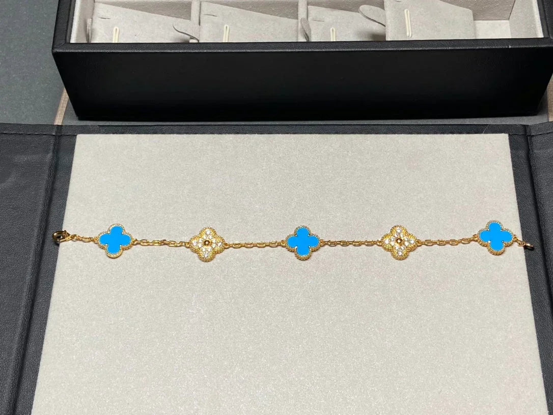 [⭐Veyra] CLOVER 5 MOTIF BLUE AGATE BRACELET COLLECTION