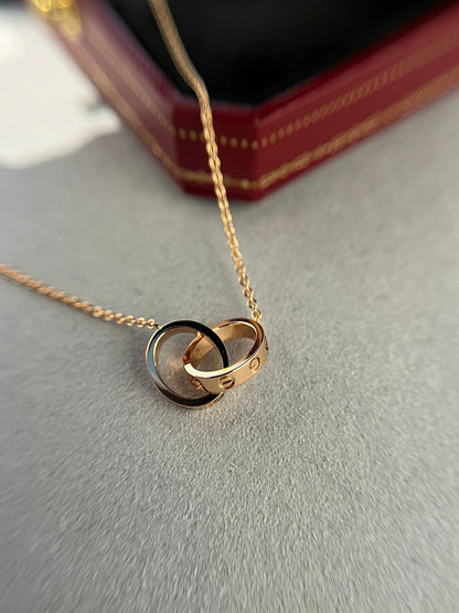 [⭐Veyra]LOVE NECKLACE DOUBLE RING PINK GOLD